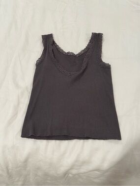 Brandy Melville Charcoal Lace-Trim Ribbed Tank